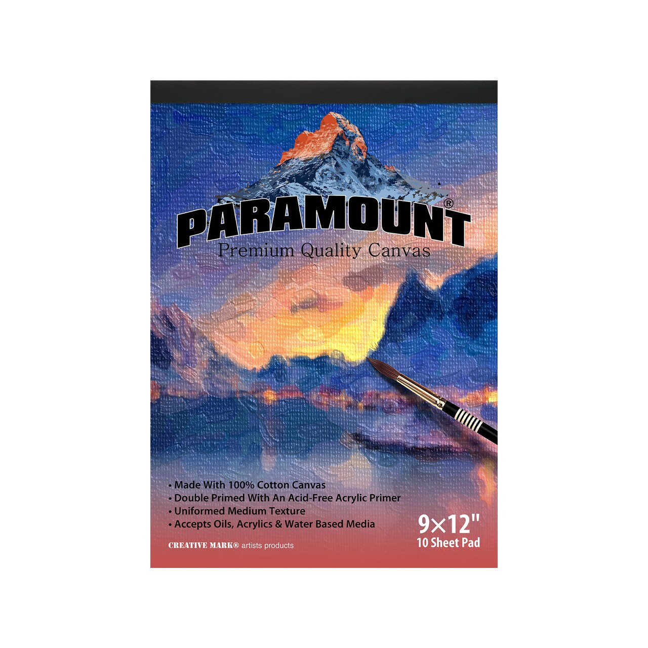 Paramount Universal Primed Premium Cotton Canvas Pads - White - 9"x12" - 12 Pack - 120 Total Sheets - Universal Double Primed Cotton Canvas Pads for Drawing, Painting, Travel, & More